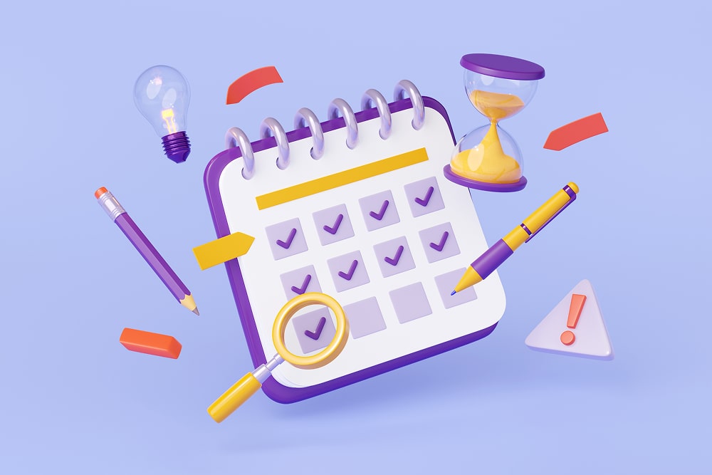 3d render calendar data checklist with pencil 1 min